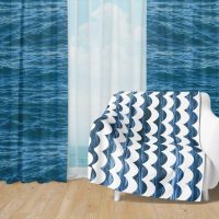 Deep Blue Ocean Set 32 - Fleece Blanket and Window Curtains set