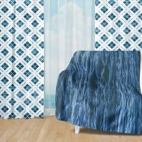 Deep Blue Ocean Set 35 - Fleece Blanket and Window Curtains set