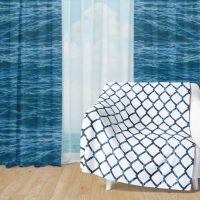 Deep Blue Ocean Set 14 - Fleece Blanket and Window Curtains set