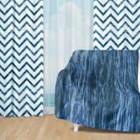 Deep Blue Ocean Set 51 - Fleece Blanket and Window Curtains set