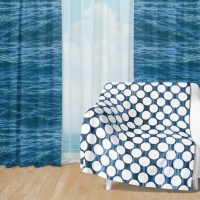 Deep Blue Ocean Set 10 - Fleece Blanket and Window Curtains set