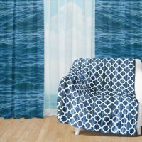 Deep Blue Ocean Set 9 - Fleece Blanket and Window Curtains set