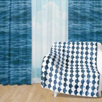 Deep Blue Ocean Set 4 - Fleece Blanket and Window Curtains set