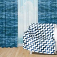 Deep Blue Ocean Set 5 - Fleece Blanket and Window Curtains set