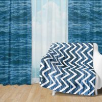 Deep Blue Ocean Set 31 - Fleece Blanket and Window Curtains set
