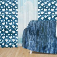Deep Blue Ocean Set 50 - Fleece Blanket and Window Curtains set
