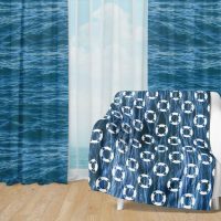 Deep Blue Ocean Set 2 - Fleece Blanket and Window Curtains