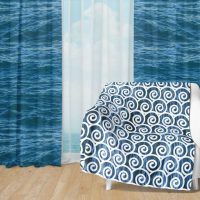Deep Blue Ocean Set - Fleece Blanket and Window Curtains