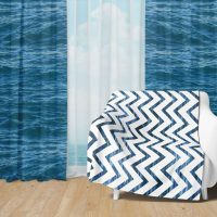 Deep Blue Ocean Set 30 - Fleece Blanket and Window Curtains set