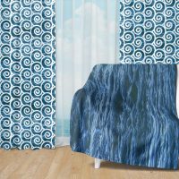 Deep Blue Ocean Set 49 - Fleece Blanket and Window Curtains set