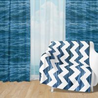 Deep Blue Ocean Set 29 - Fleece Blanket and Window Curtains set