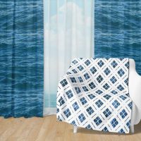 Deep Blue Ocean Set 27 - Fleece Blanket and Window Curtains set