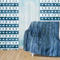 Deep Blue Ocean Set 47 - Fleece Blanket and Window Curtains set