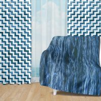 Deep Blue Ocean Set 46 - Fleece Blanket and Window Curtains set