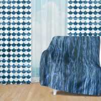 Deep Blue Ocean Set 45 - Fleece Blanket and Window Curtains set