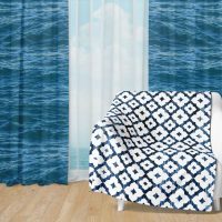 Deep Blue Ocean Set 25 - Fleece Blanket and Window Curtains set