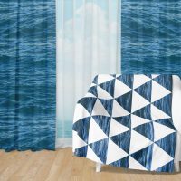 Deep Blue Ocean Set 24 - Fleece Blanket and Window Curtains set