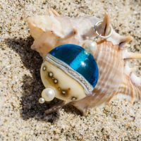Blue ocean lampwork necklaces with Swarovski pearls