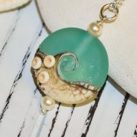 Turquoise ocean wave lampwork necklaces with Swarovski pearls
