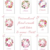 PERSONALIZED FLOWER WREATH PRINTS SET part 1/kids room prints, nursery prints/floral place cards