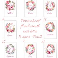 PERSONALIZED FLOWER WREATH PRINTS SET part 2/kids room prints, nursery prints/floral place cards