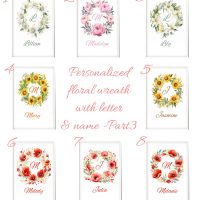 PERSONALIZED FLOWER WREATH PRINTS SET part 3/kids room prints, nursery prints/floral place cards