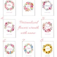 PERSONALIZED FLOWER WREATH PRINTS SET part 4/kids room prints, nursery prints/floral place cards