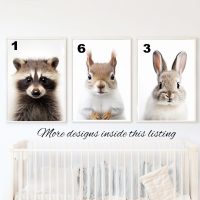 FURRY WOODLAND ANIMALS COLLECTION, NEUTRAL, blue and pink - SET OF 1,2 OR 3 PRINTS