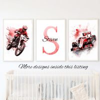 RACING CARS AND MOTO COLLECTION, RED AND BLUE COLORS - SET OF 1,2 OR 3 PRINTS