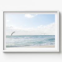 Miami Beach seagulls Coastal Horizontal Print, beach house decor, soft and serene style