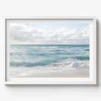 Turquoise Miami ocean Coastal Horizontal Print, beach house decor, soft and serene style