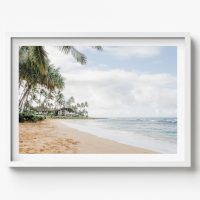 Palms on the Hawaiian beach, Coastal Horizontal Print, beach house decor, soft and serene style