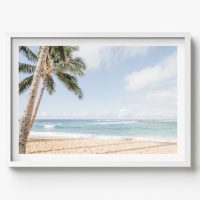 One Palm on the beach, Coastal Horizontal Print, beach house decor, soft and serene style